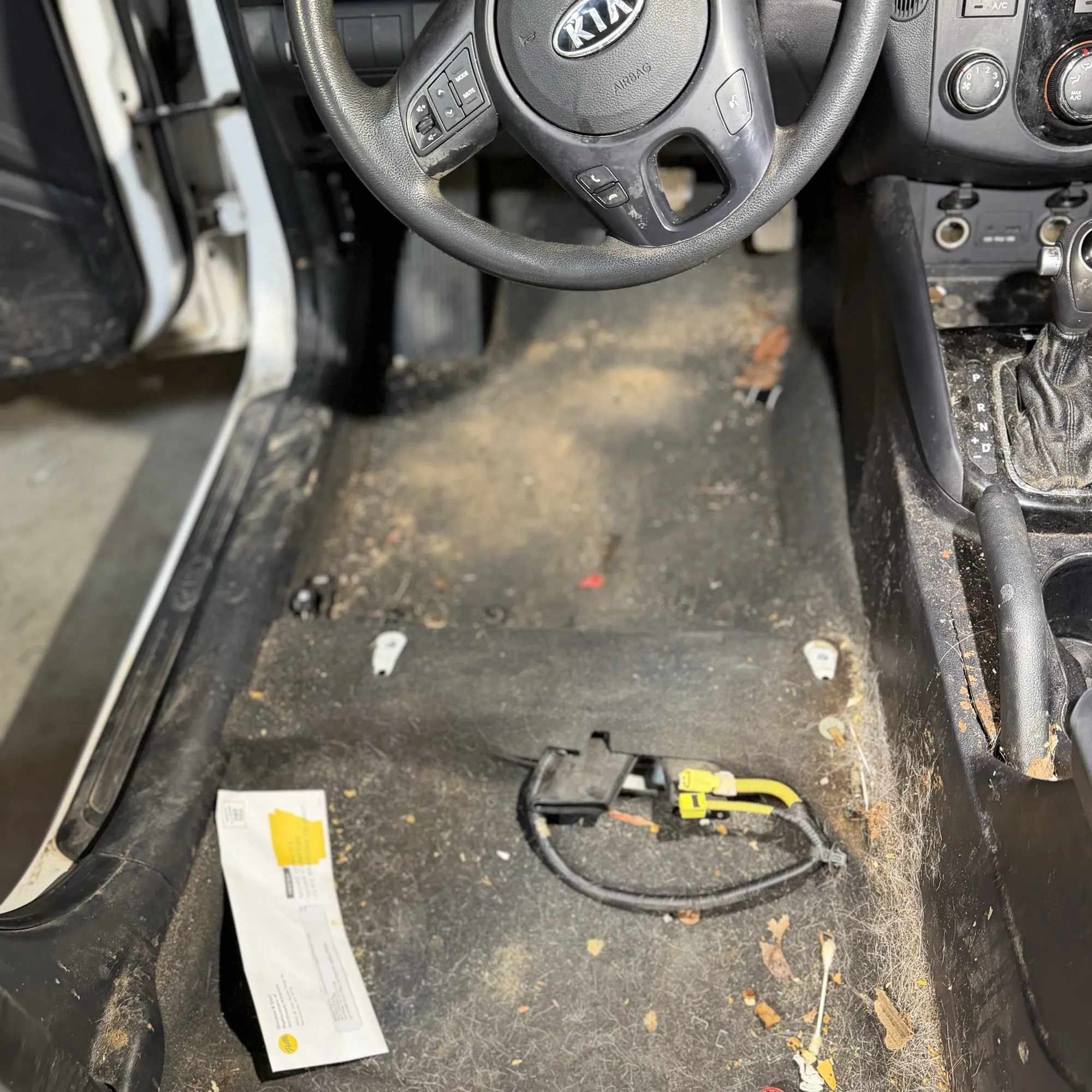 Dirty car interior before detailing